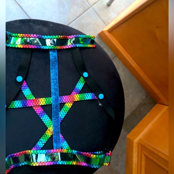 Mermaid Harness - Handmade - Multicolour - Holographic Choker - Size S -Costume - Picture 1 of 5